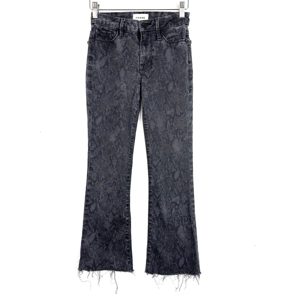 FRAME Womens Le Crop Mini Boot Jeans 24 Black Raw Hem Flare Distressed Premium
